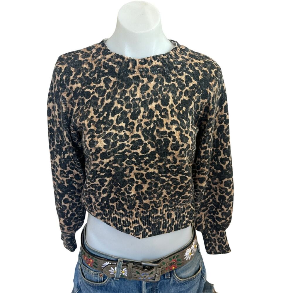 Marnine Layer Cheetah Sweater XS Cropped Soft Cotton Crew Animal Designer $158 - Picture 5 of 11